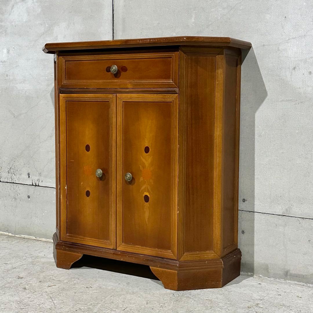 ✦アンティーク調✦象嵌 キャビネット 木製 収納棚 花台 電話台 サイドボード