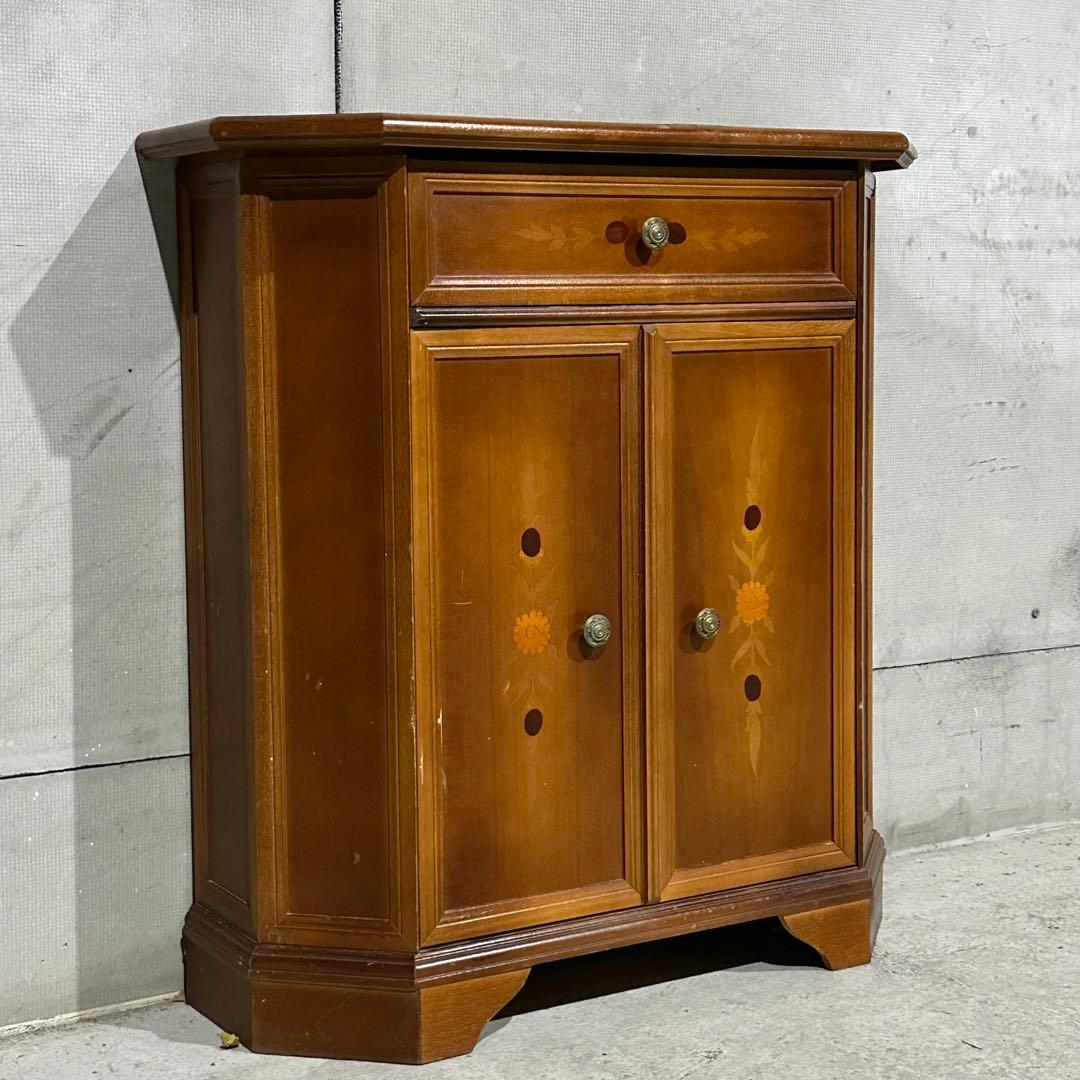 ✦アンティーク調✦象嵌 キャビネット 木製 収納棚 花台 電話台 サイドボード