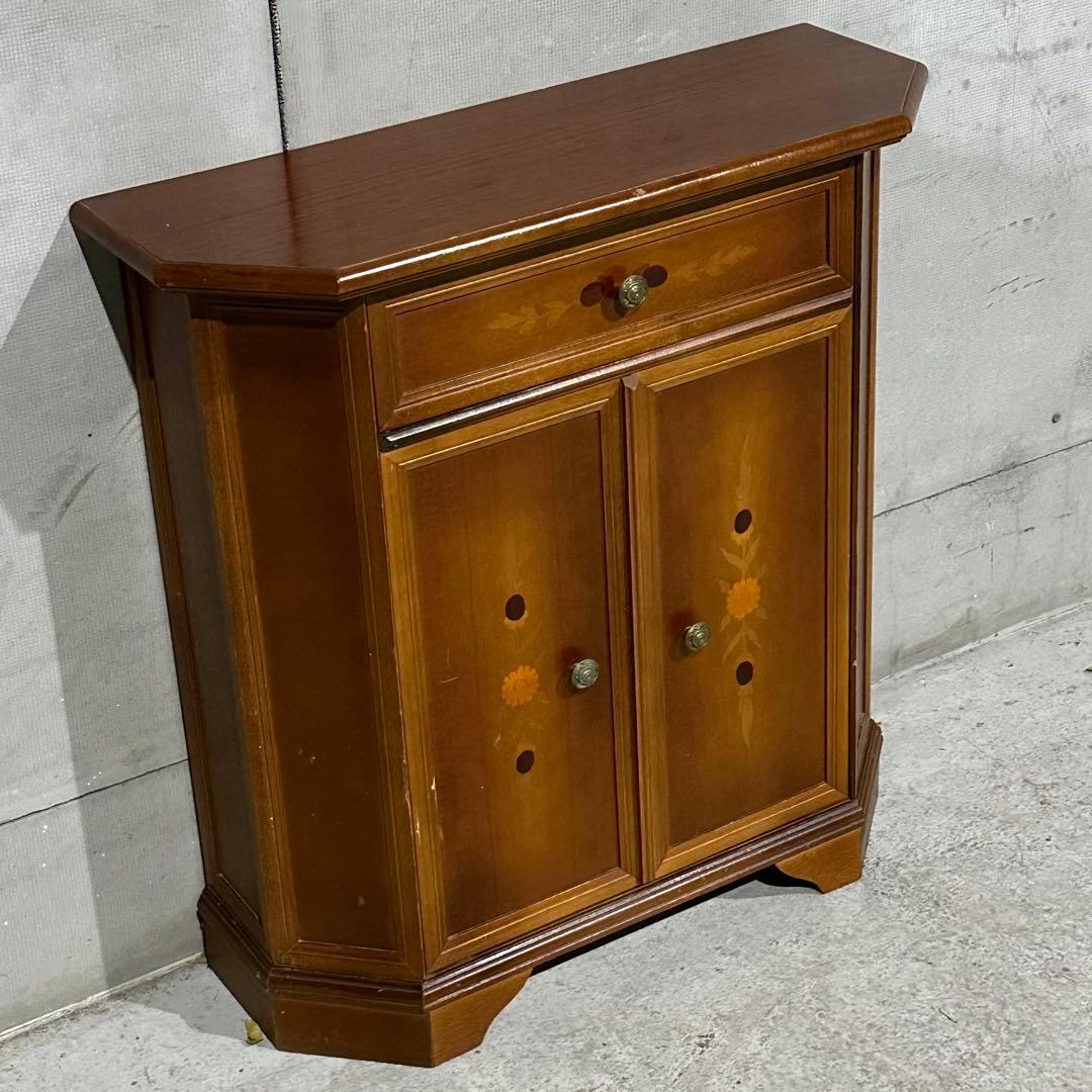 ✦アンティーク調✦象嵌 キャビネット 木製 収納棚 花台 電話台 サイドボード