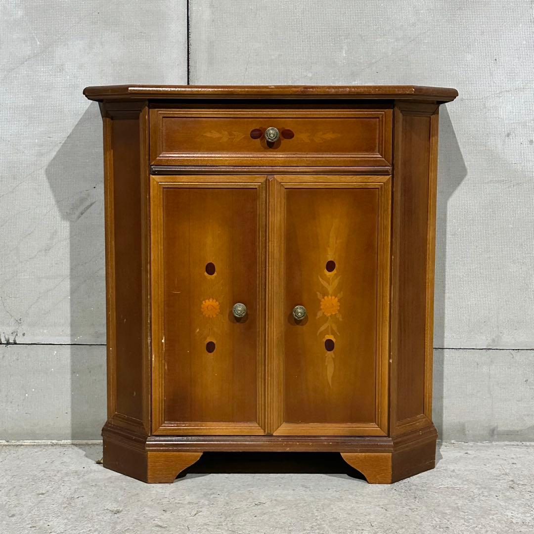 ✦アンティーク調✦象嵌 キャビネット 木製 収納棚 花台 電話台 サイドボード