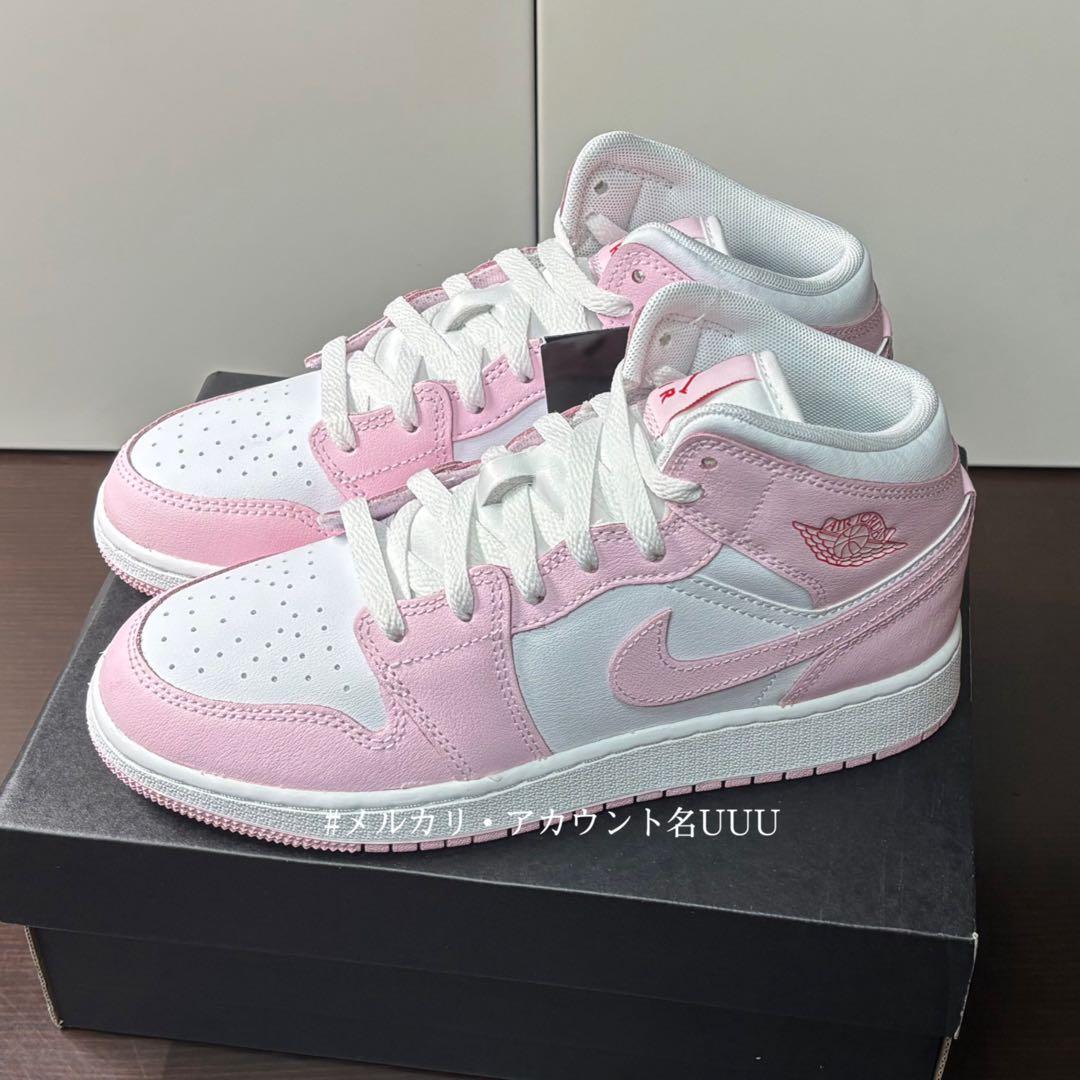 【新品23.5cm】NIKE エアジョーダン１MID GS ピンク/レッド