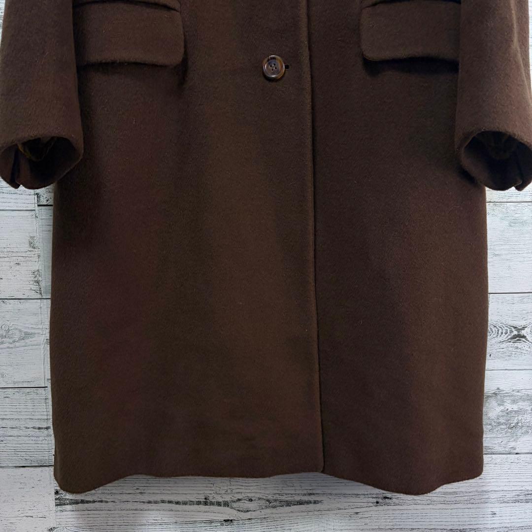 ☆大きいサイズ・XL☆チェスターコート　裏地総柄　羊毛&カシミヤ　ブラウン