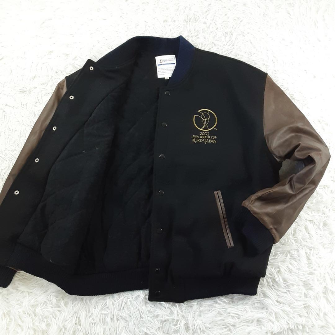 美品◎2002 FIFA W杯 スタジャン アウター 黒茶 レザー 本革 日本製