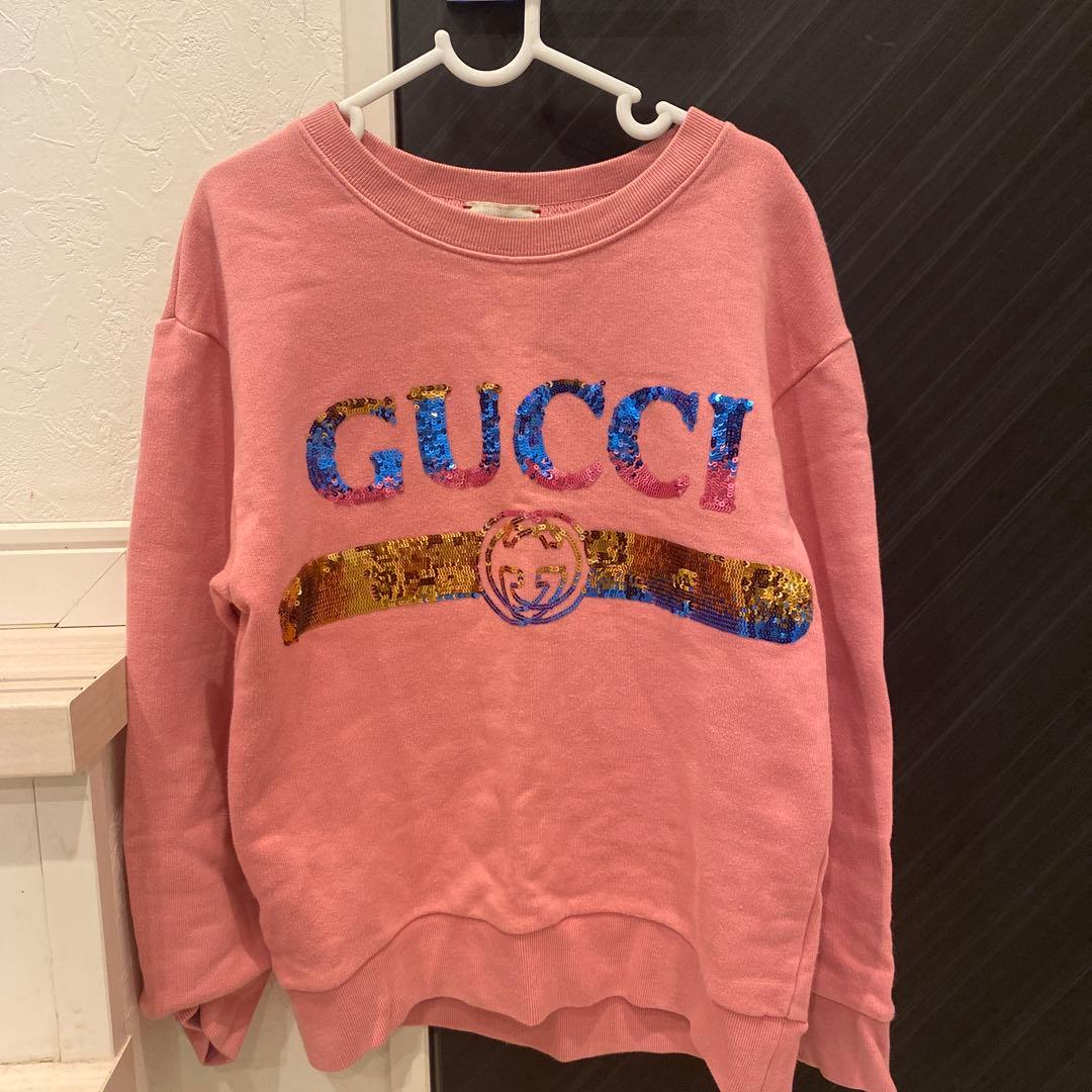 【美品】8A 140㎝　GUCCI グッチ　スパンコール　トレーナー　ピンク