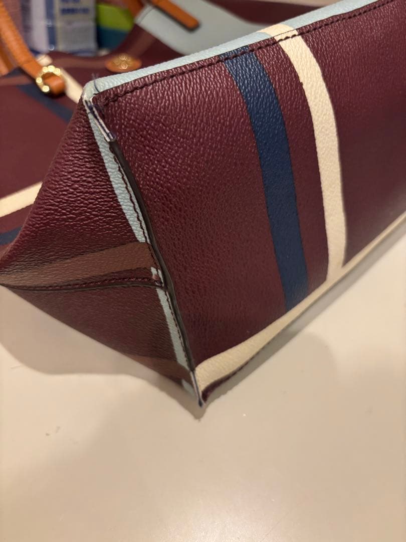 早い者勝ち価格　Tory Burch ボルドー ストライプ 2wayトートバッグ