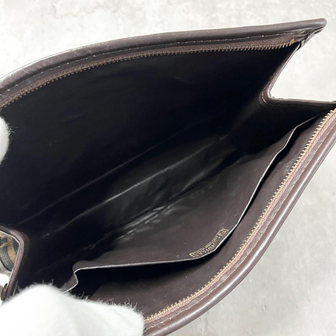 FENDI ポーチ　ズッカ　ナイロンキャンバス　ブラウン セカンドバッグ　レザー