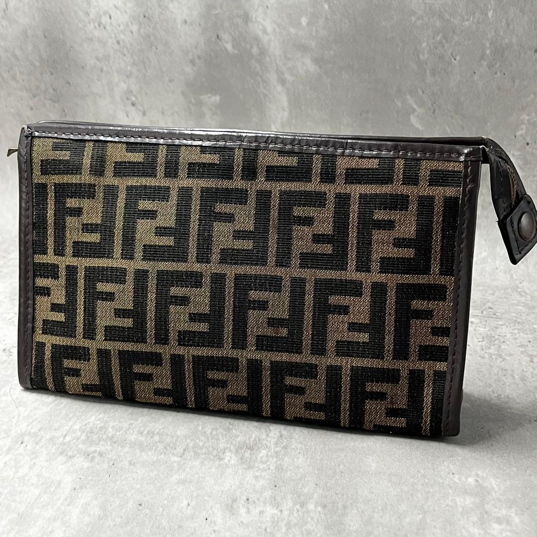 FENDI ポーチ　ズッカ　ナイロンキャンバス　ブラウン セカンドバッグ　レザー