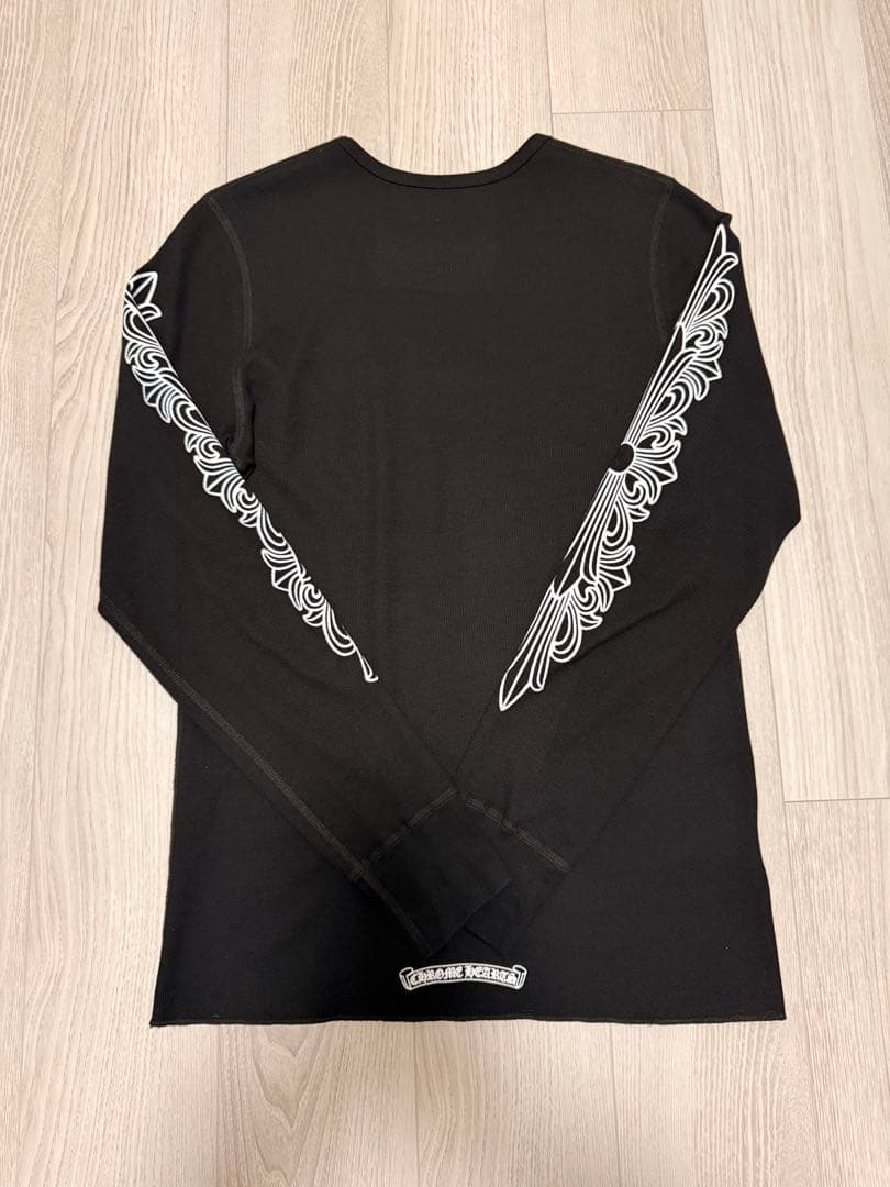 クロムハーツ 人気柄ホースシューフローラルクロス　サーマル　ロンT ブラックL