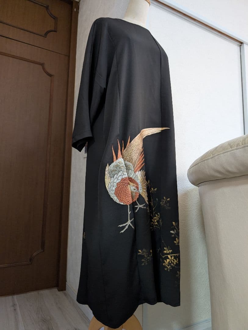 値下！新品留袖ドレス・ワンピース着物リメイク絹М〜LL結婚式パーティー裾直し無料