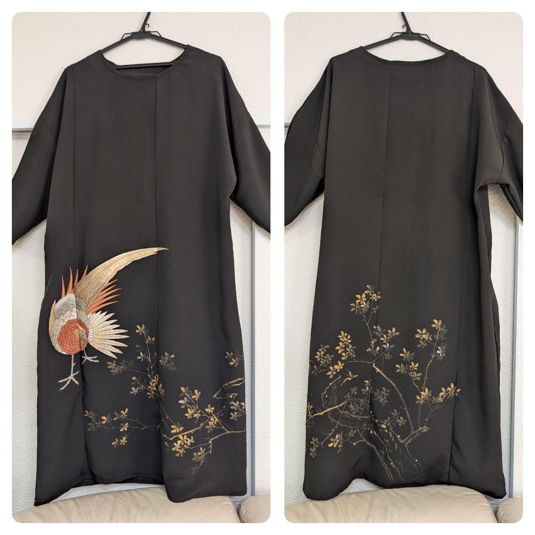 値下！新品留袖ドレス・ワンピース着物リメイク絹М〜LL結婚式パーティー裾直し無料