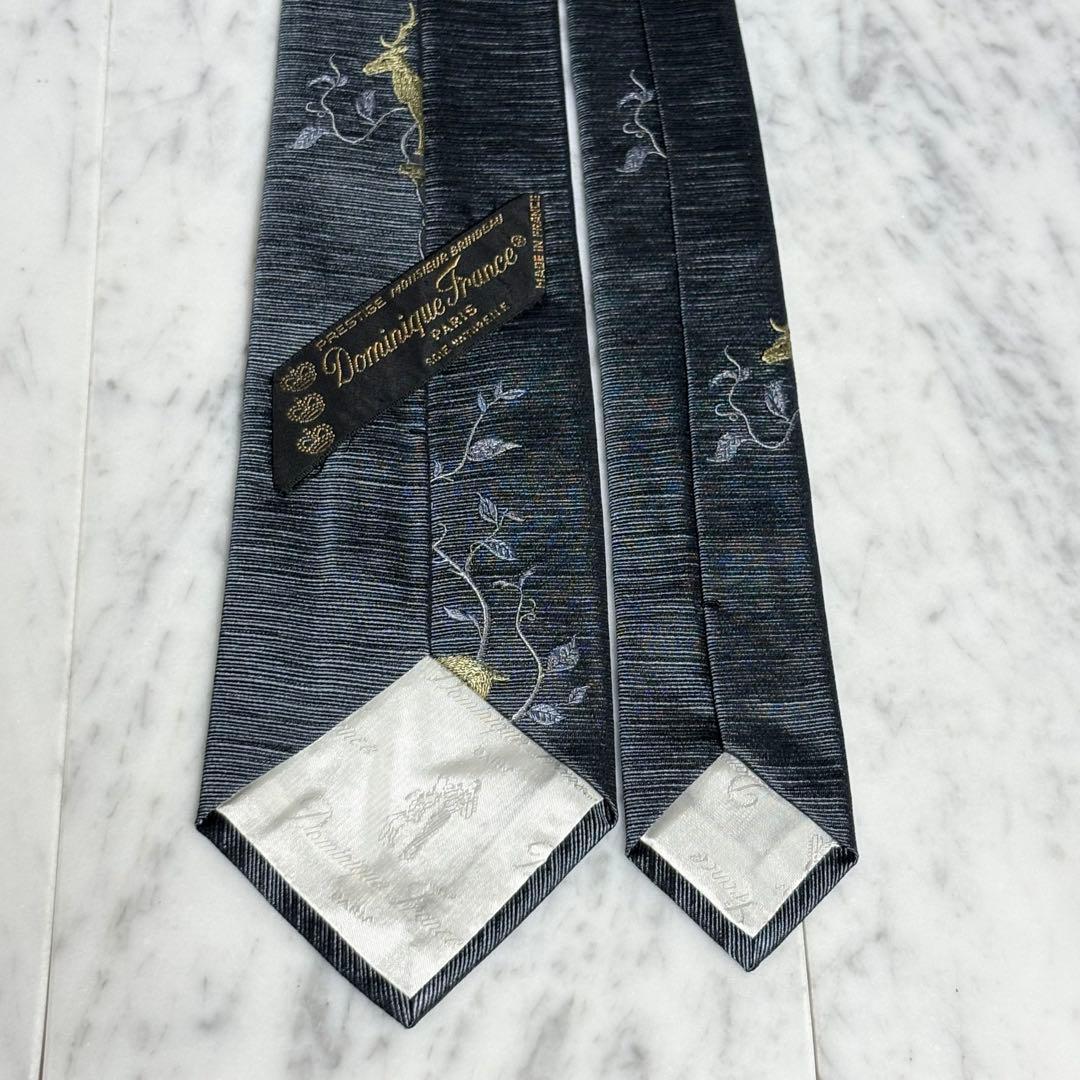 Dominique France ネクタイ 刺繍柄 グレー 鹿 クラウン