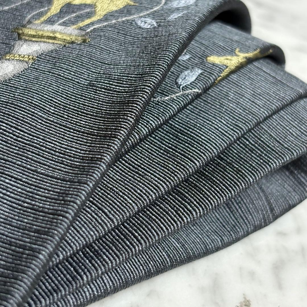 Dominique France ネクタイ 刺繍柄 グレー 鹿 クラウン