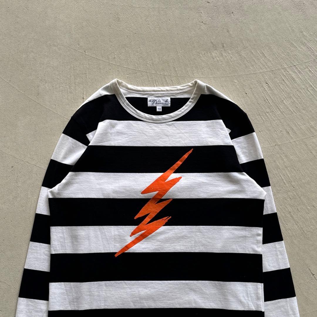 agnes b. homme border thunder ボーダー 白 黒
