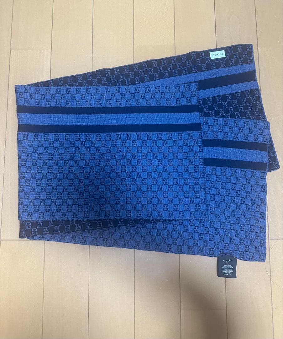 グッチ マフラー リバーシブル ネイビー