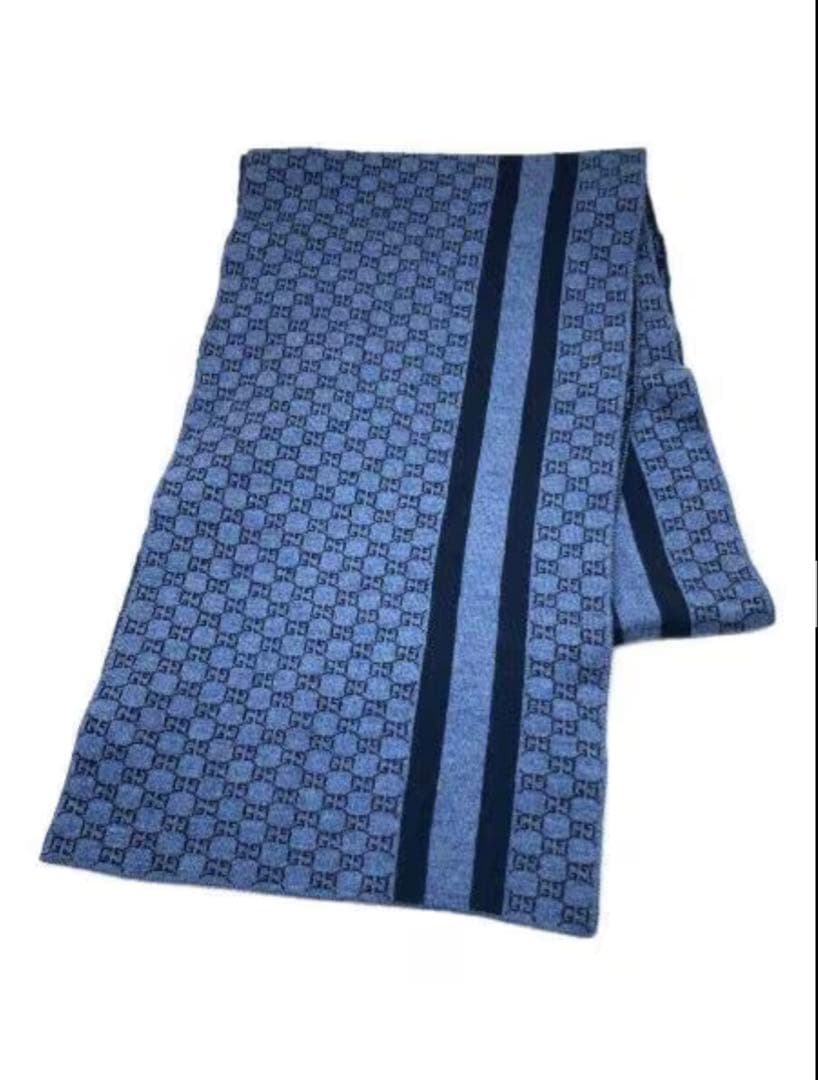 グッチ マフラー リバーシブル ネイビー