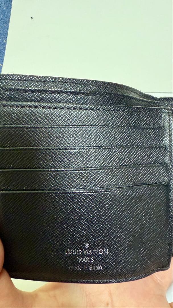 ちょんまげ　ルイヴィトン　ダミエ　 ブラックレザー 二つ折り　財布