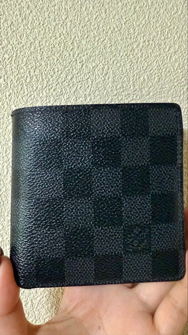 ちょんまげ　ルイヴィトン　ダミエ　 ブラックレザー 二つ折り　財布