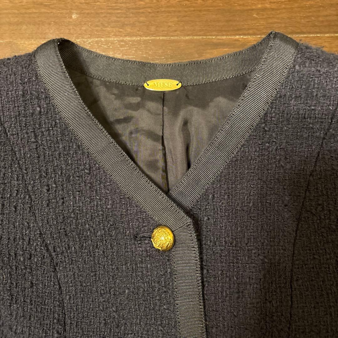 ドゥーズィエムクラス　ネイビーtweed Vネック ジャケット