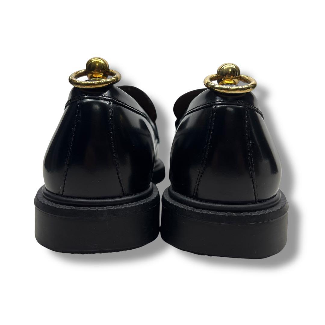 美品■HUGO BOSS【26.0】現行 総柄ロゴ ローファー ブラック 本革