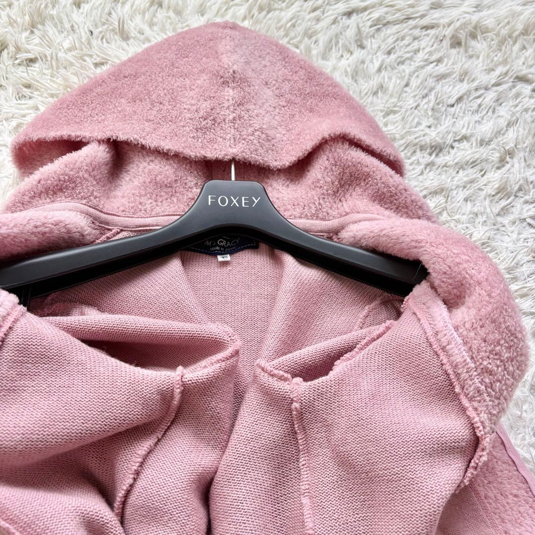 極美品♡エムズグレイシー フード付きニットパーカー リボン刺繍 ダブルジップ L