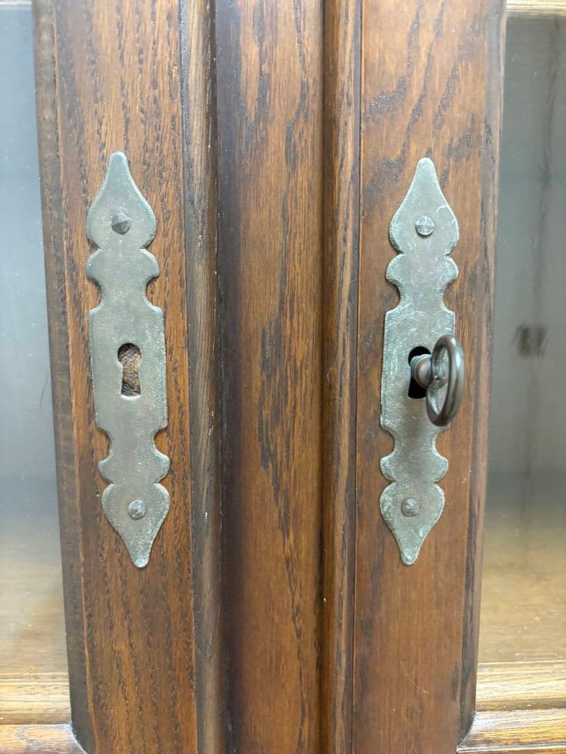 オランダ家具 オーク無垢材 ガラス扉キャビネット/本棚/食器棚/飾り棚