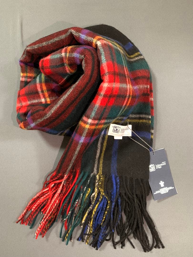 ぴ*ん様 未使用　ジョンストンズ 大判 カシミヤ ストール　ブラックスチュワート