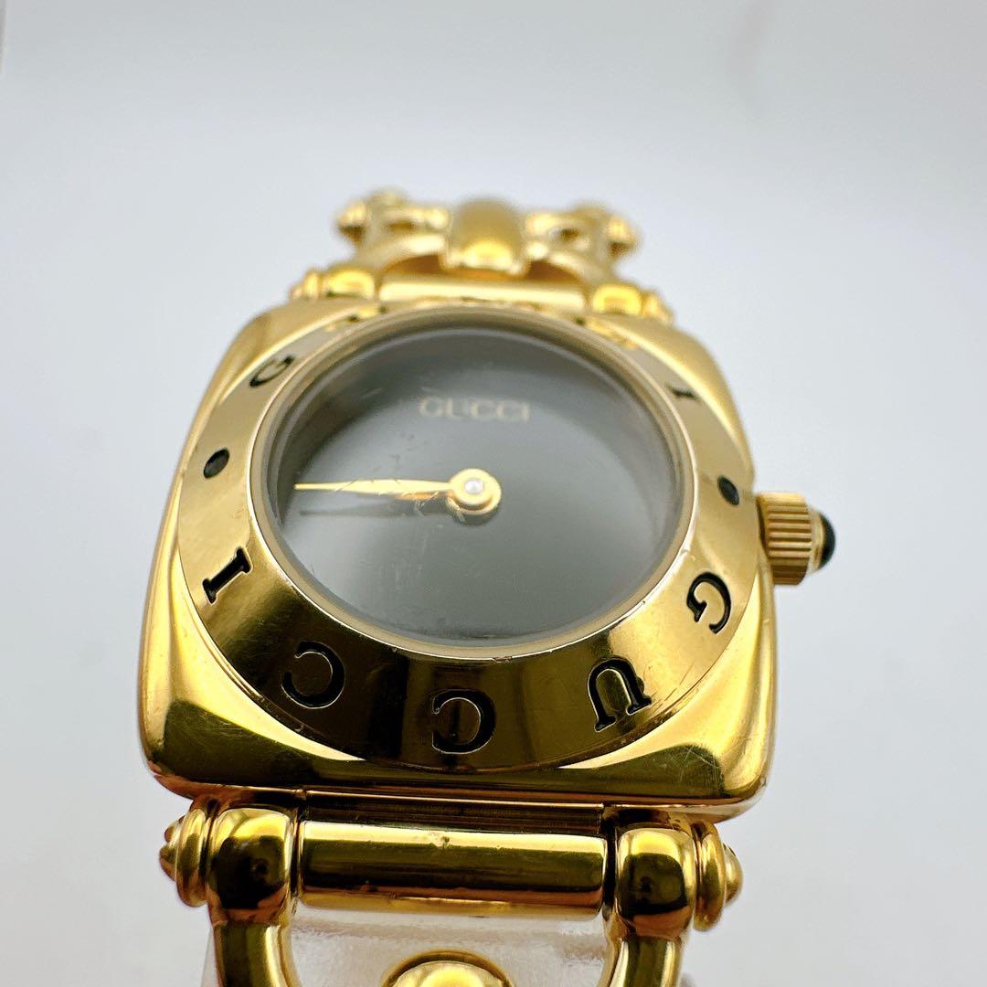 美品 稼動 GUCCI グッチ 6400L レディース腕時計 ゴールド 黒文字盤
