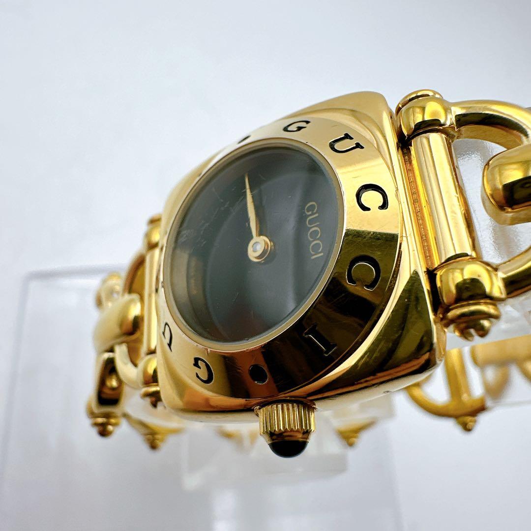 美品 稼動 GUCCI グッチ 6400L レディース腕時計 ゴールド 黒文字盤