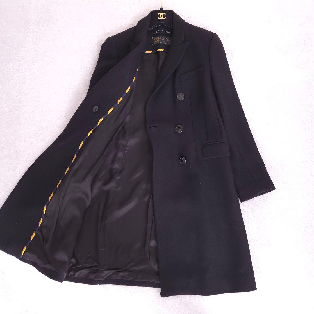 美品 ザラ マンテコ ロングチェスターコート ダブル ウール M ブラック