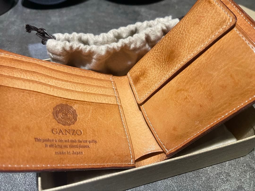 GANZO ネイビー ブライドルレザー 二つ折り財布