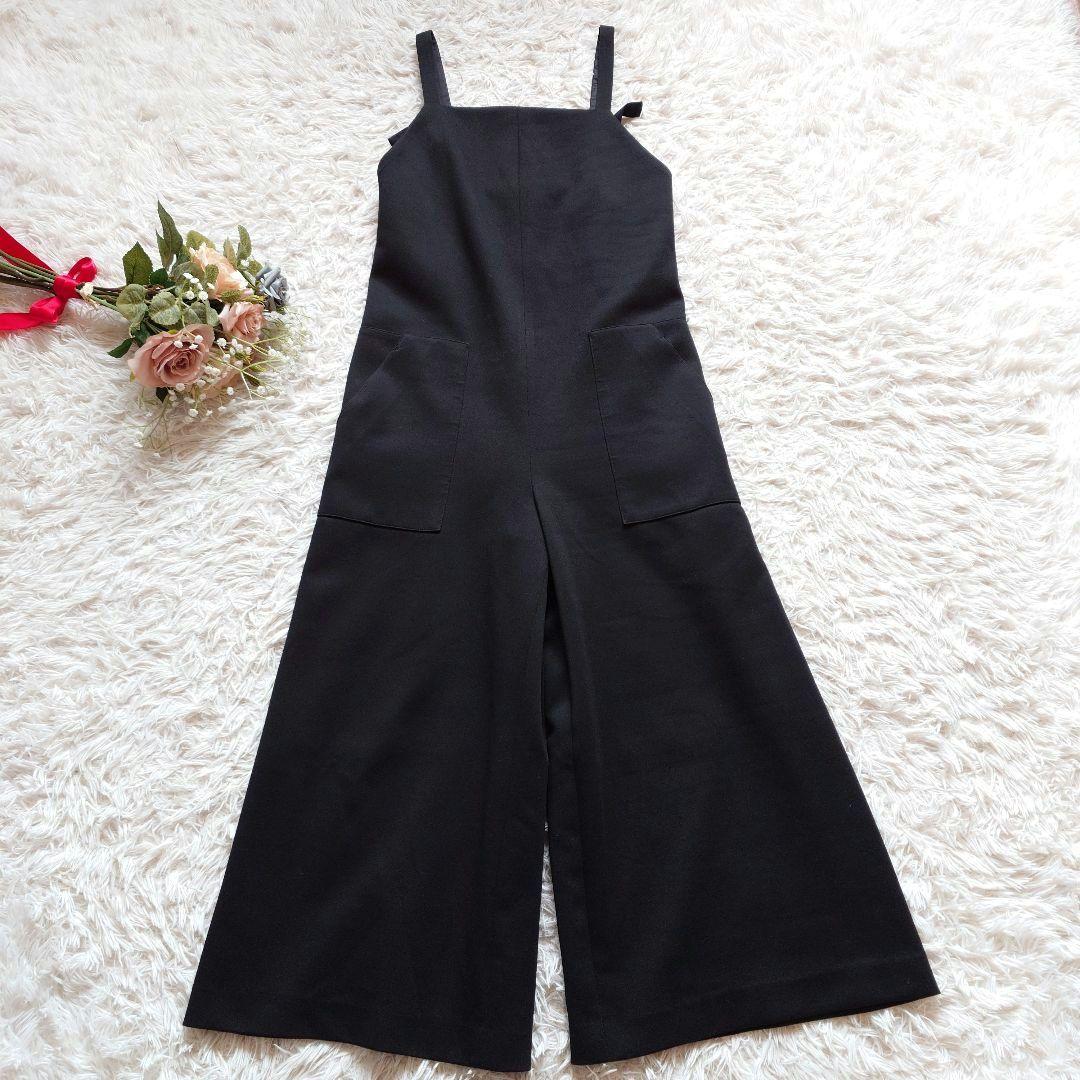 エブール　ワイド　オーバーオール　オールインワン　ポリエステル　ウール　ブラック