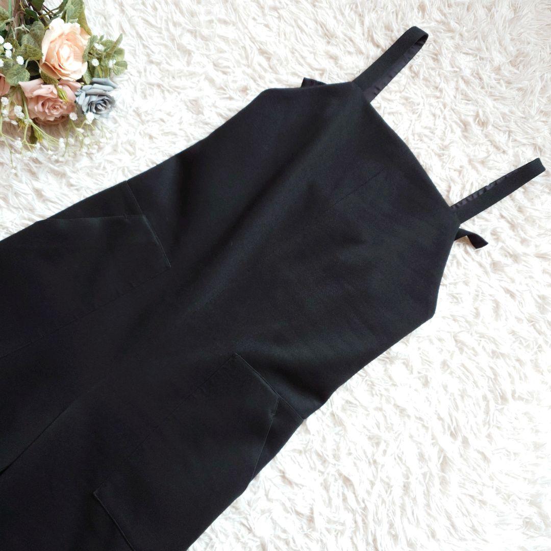 エブール　ワイド　オーバーオール　オールインワン　ポリエステル　ウール　ブラック