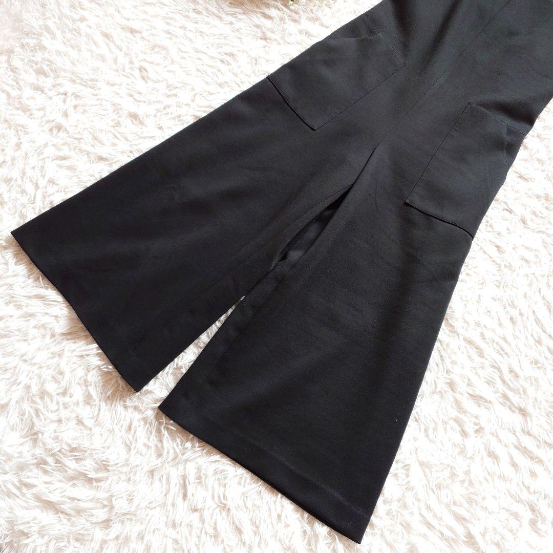 エブール　ワイド　オーバーオール　オールインワン　ポリエステル　ウール　ブラック