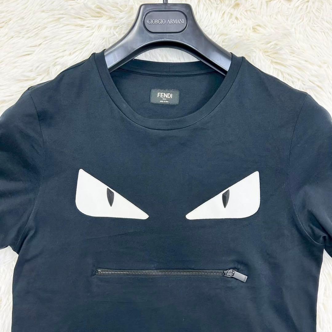 良品　フェンディ　モンスターアイ　半袖Tシャツ コットン　ブラック　XS