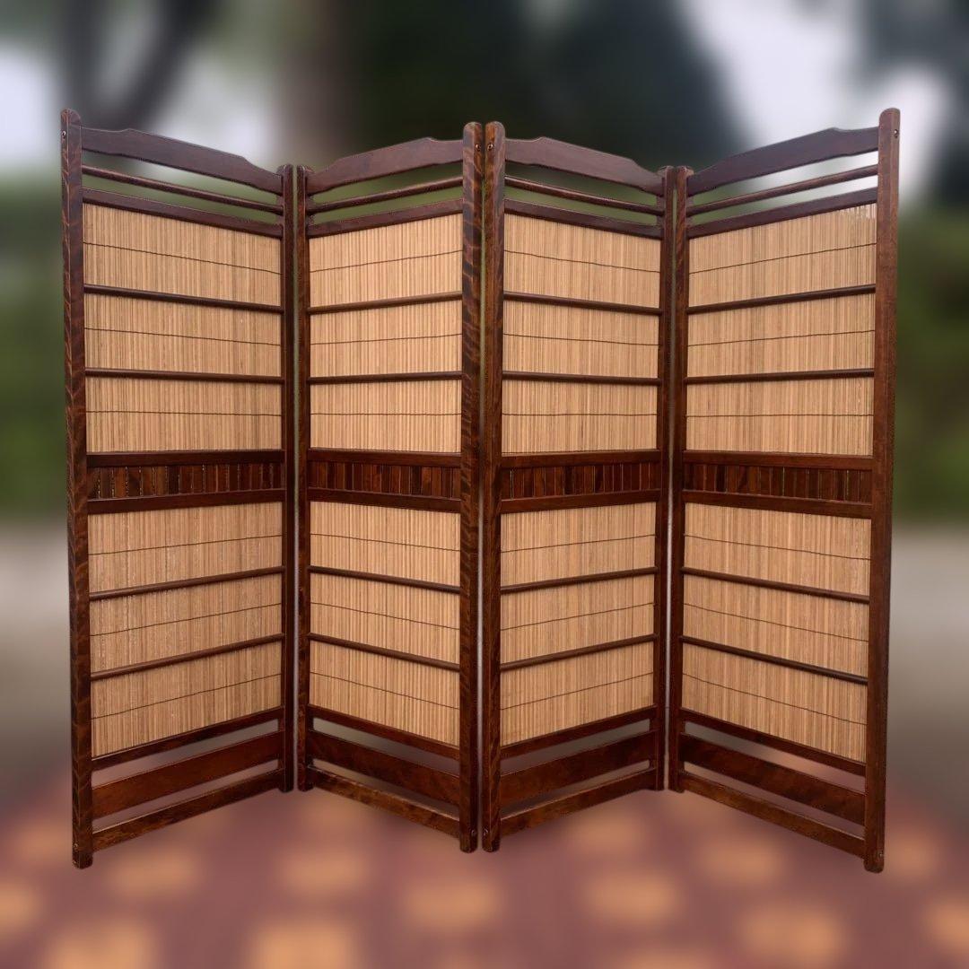 木製 衝立 パーテーション ４面パネル　和風　レトロ　高さ約124cm