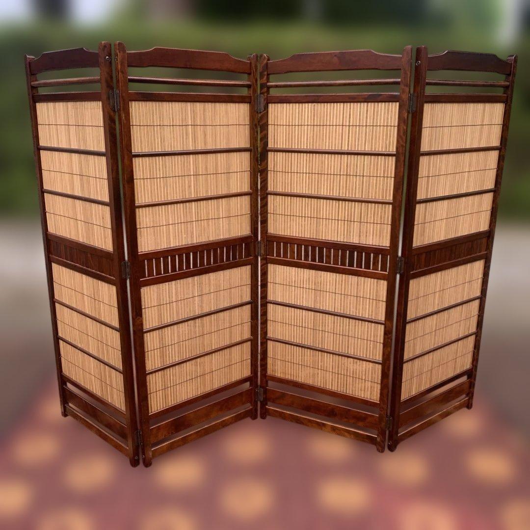 木製 衝立 パーテーション ４面パネル　和風　レトロ　高さ約124cm