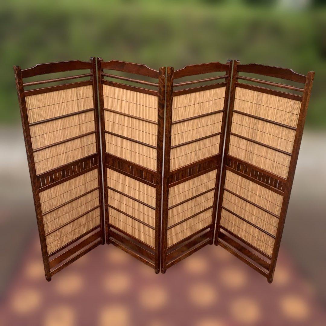 木製 衝立 パーテーション ４面パネル　和風　レトロ　高さ約124cm