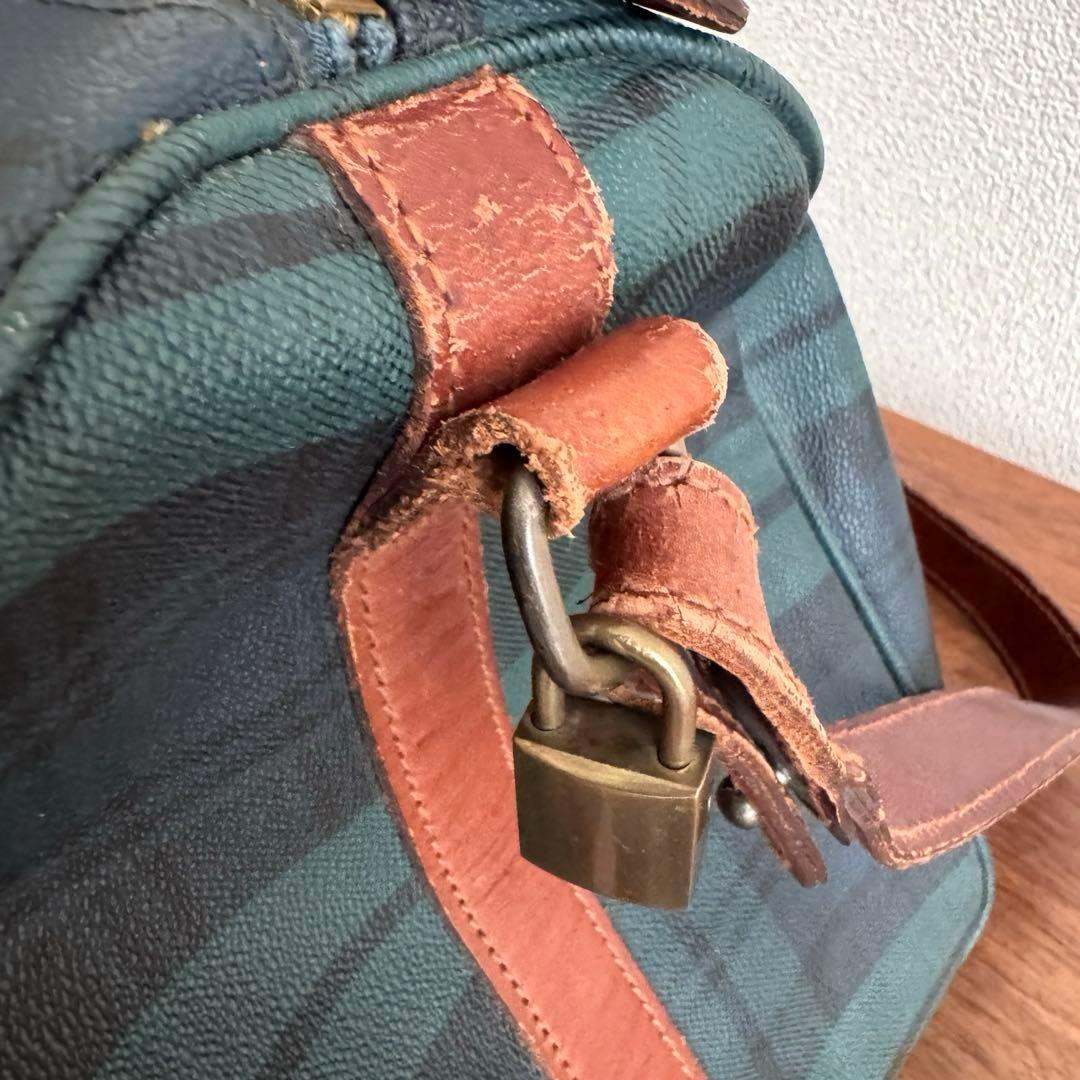 ポロラルフローレン グリーン チェック柄 ボストンバッグ PVC×レザー 旅行鞄