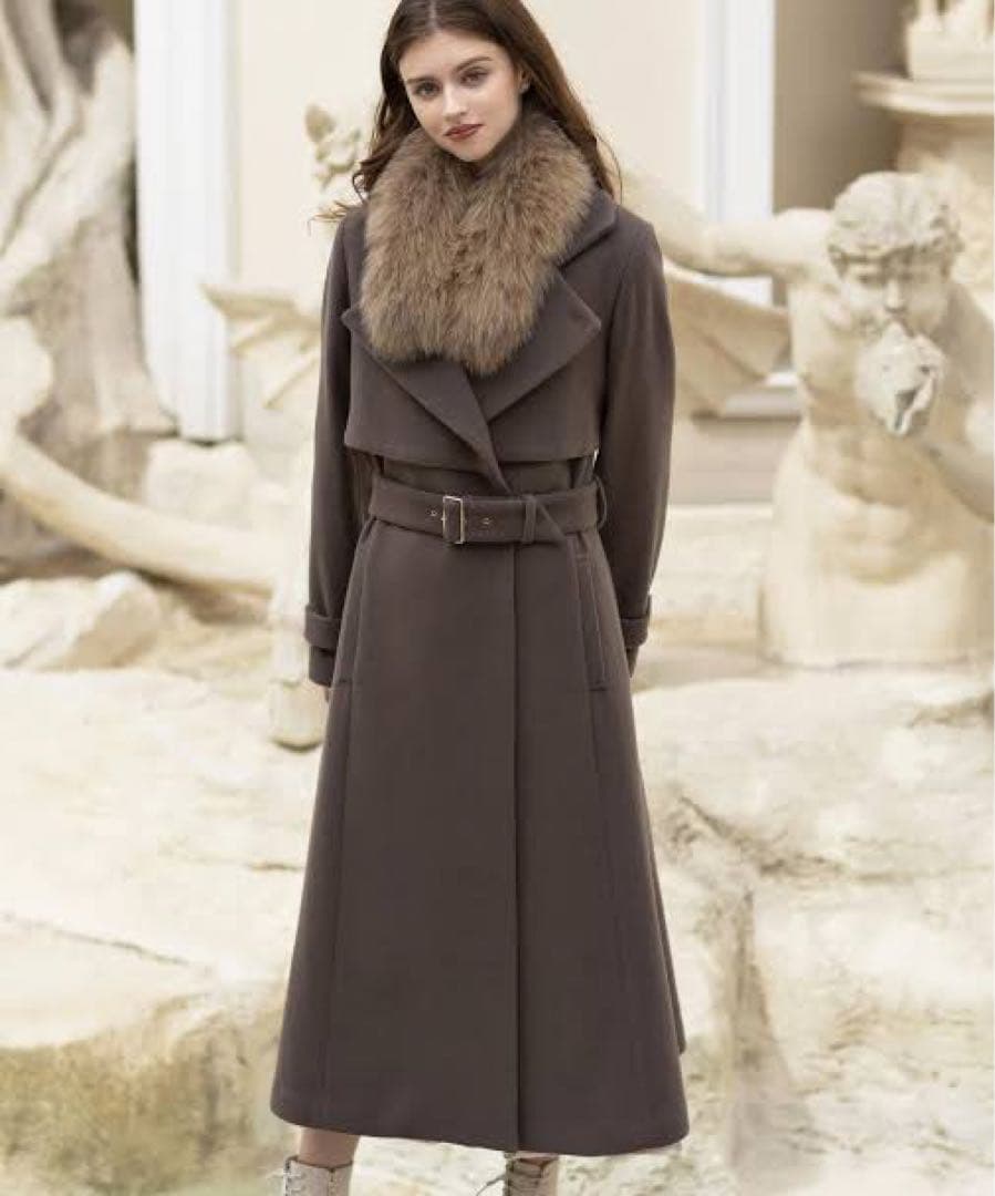 Noela 2WAYカラーバックプリーツウールトレンチコート　茶