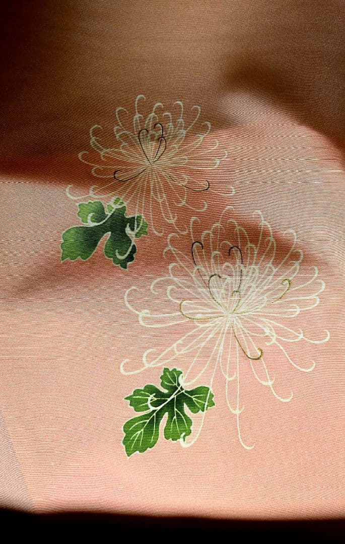 丹後ちりめん 着尺 付け下げ上品な桃色 金彩有 糸菊 京友禅