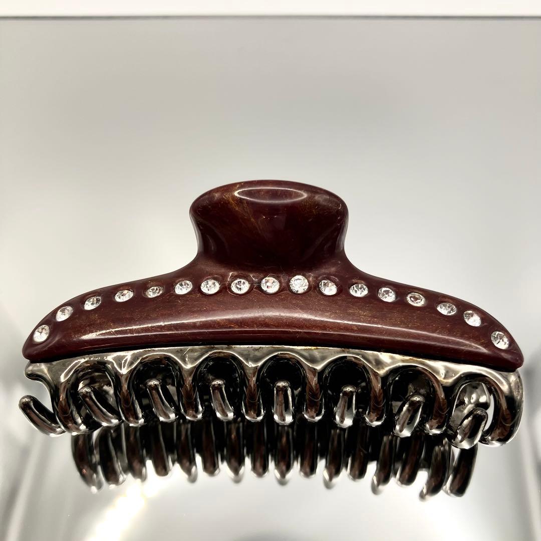 【美品】ACCA　アッカ　ヘアクリップ　Mサイズ　ストーン　赤茶　マーブル模様