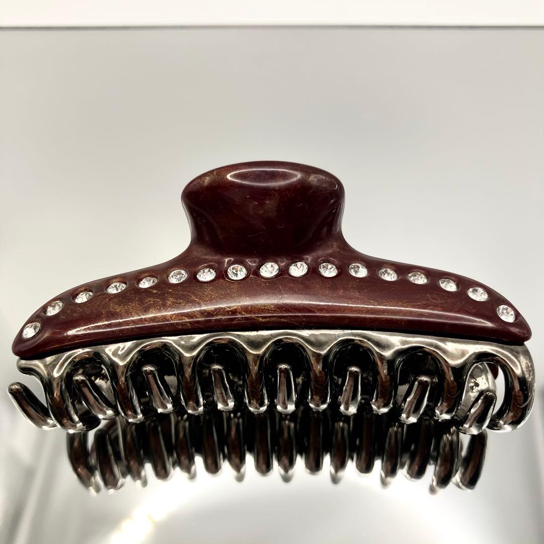 【美品】ACCA　アッカ　ヘアクリップ　Mサイズ　ストーン　赤茶　マーブル模様