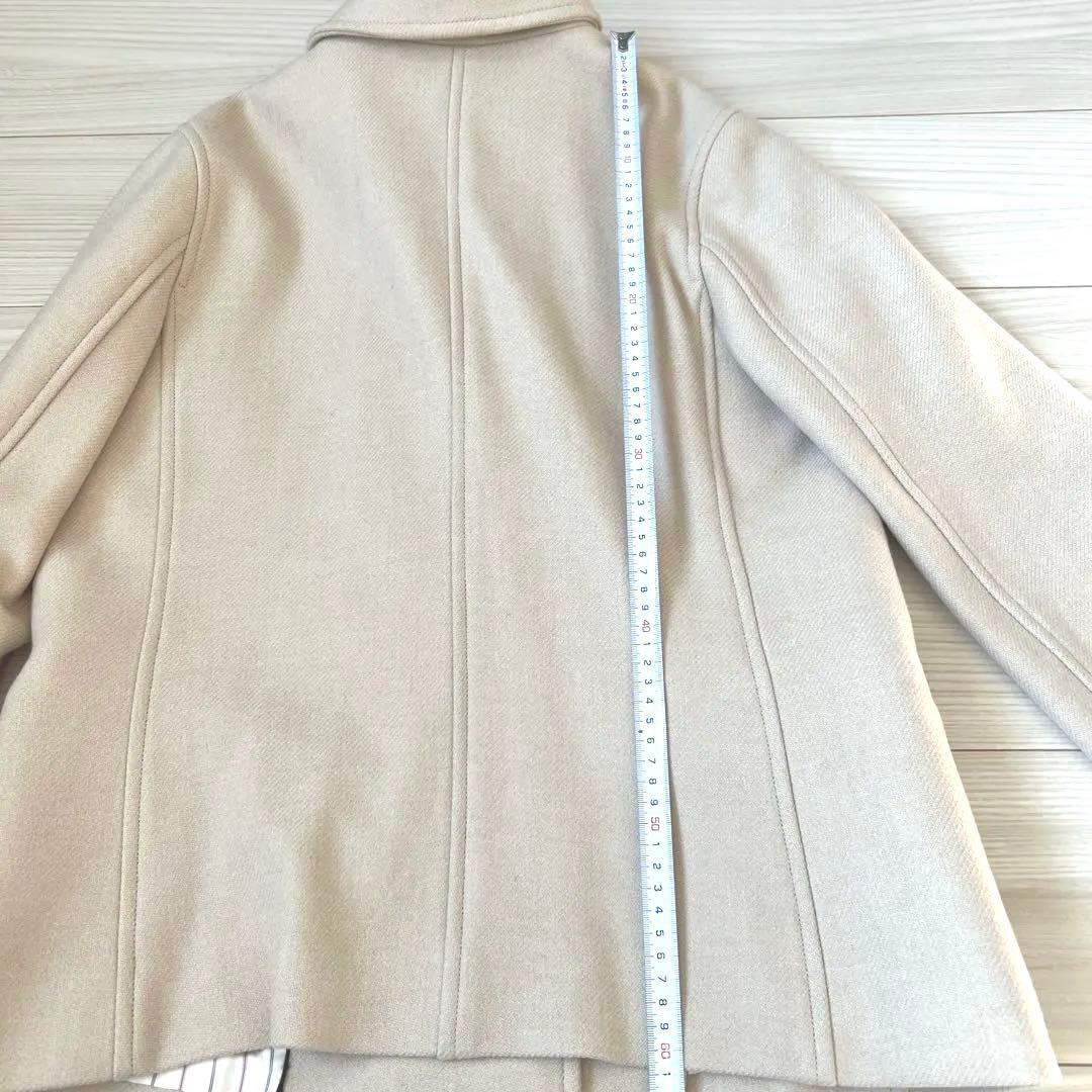 ウール、シルク混ステンカラー　ハーフコート　ベージュ