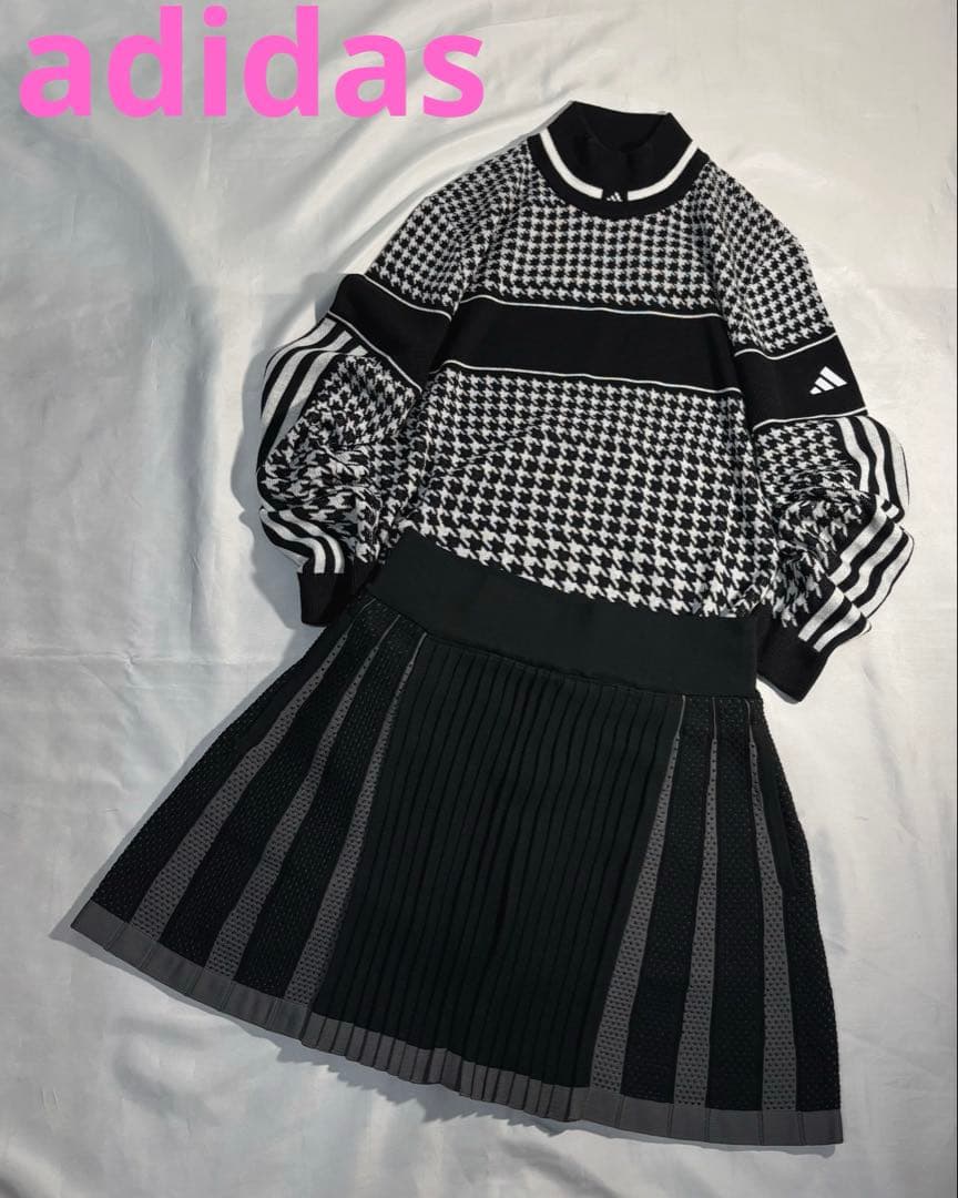 未使用　adidas ゴルフ　ネックモックチェック　プリーツ　セットアップ