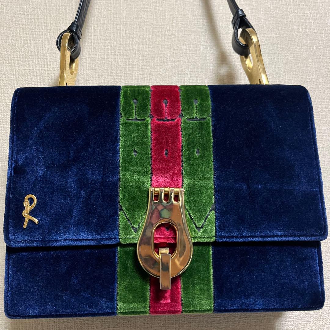 Roberta di Camerino オールド　ベロア　ショルダーバッグ　濃紺