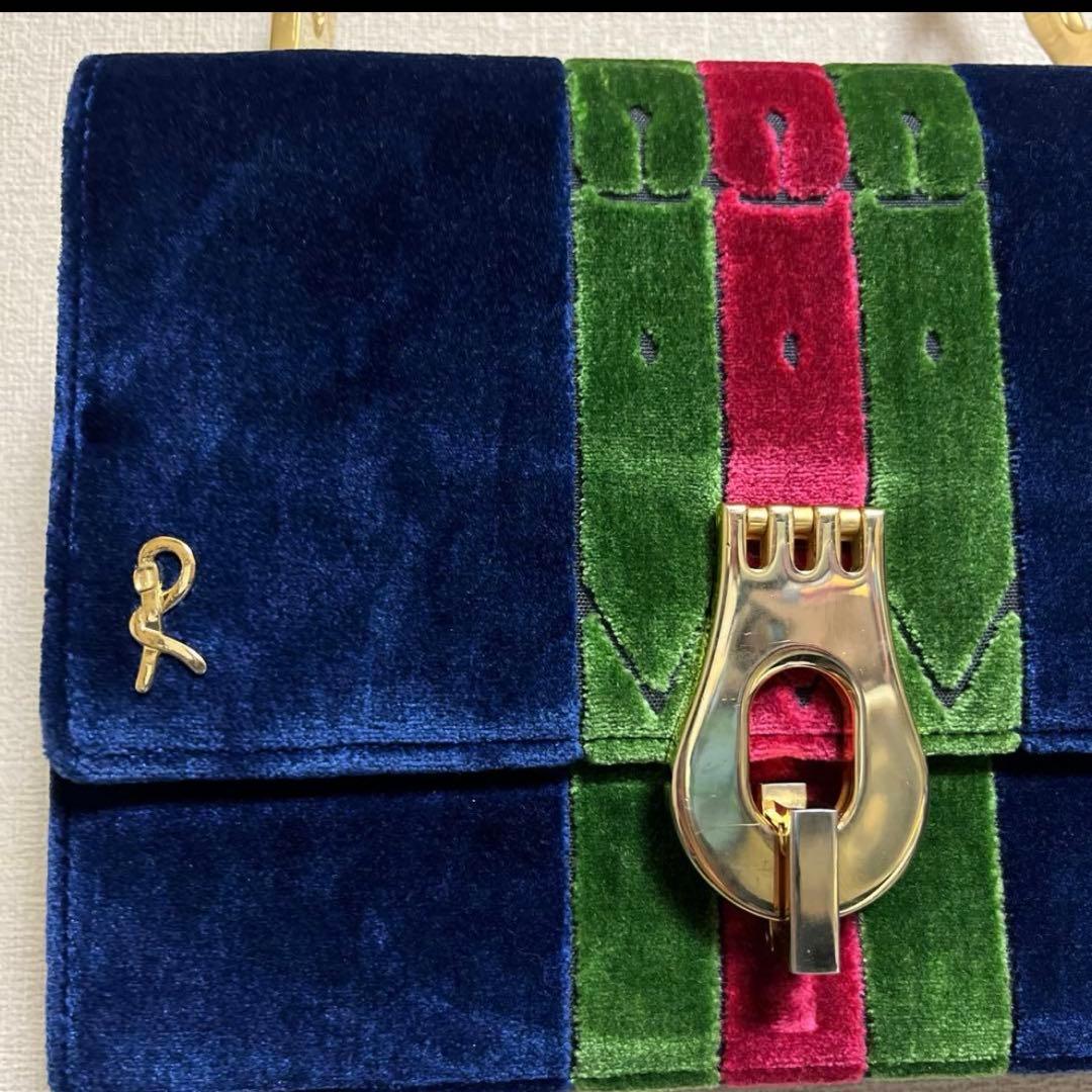 Roberta di Camerino オールド　ベロア　ショルダーバッグ　濃紺