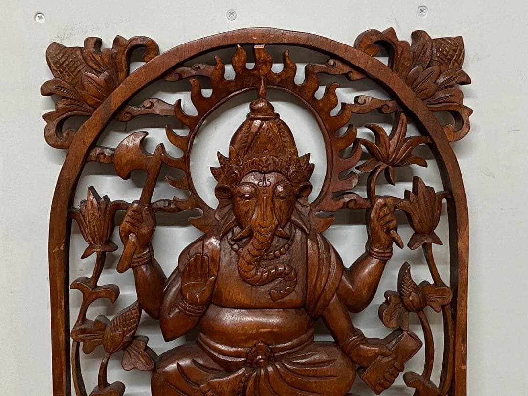 木彫り ガネーシャ 壁掛け 木製 アジアン タイ インド 雑貨 置物