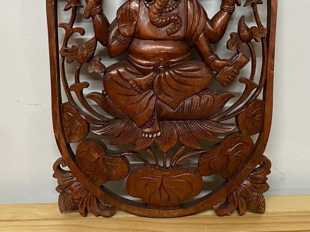 木彫り ガネーシャ 壁掛け 木製 アジアン タイ インド 雑貨 置物