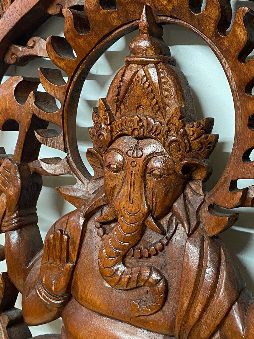 木彫り ガネーシャ 壁掛け 木製 アジアン タイ インド 雑貨 置物