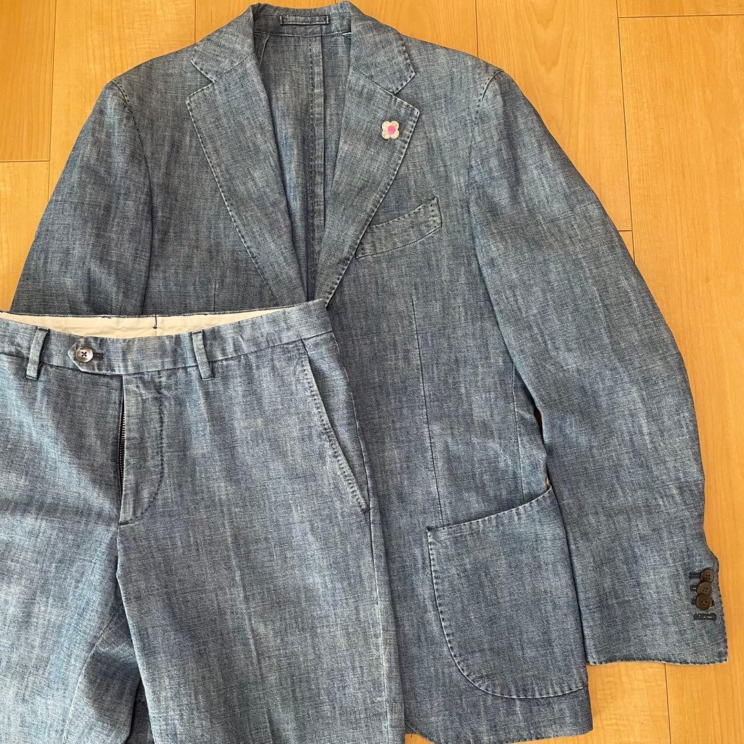 ラルディーニ LARDINI シャンブレー デニム スーツ 44